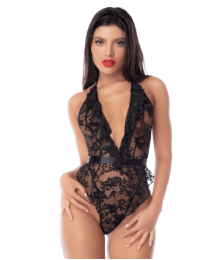 Body noir en dentelle avec dos ouvert et accessoires – Mapalé